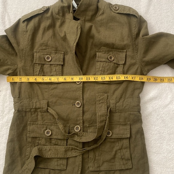 Isabella Bird Linen Safari Blazer – Olive Green Utility Jacket – Size 8 - Picture 9 of 11